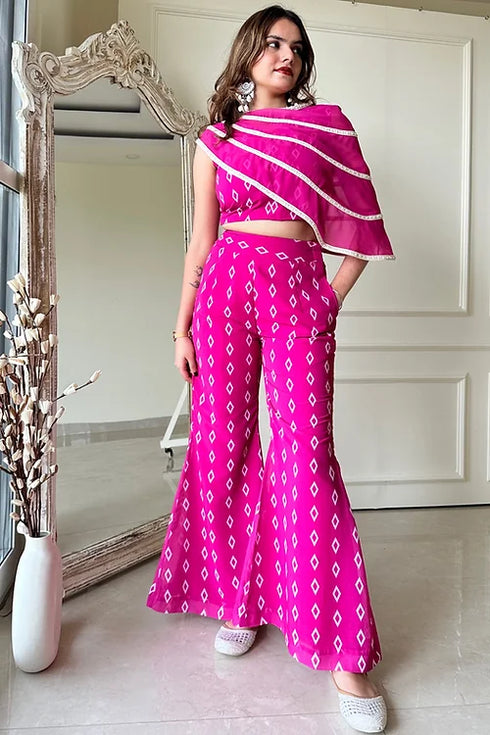 Pink Bandhni Cape Set